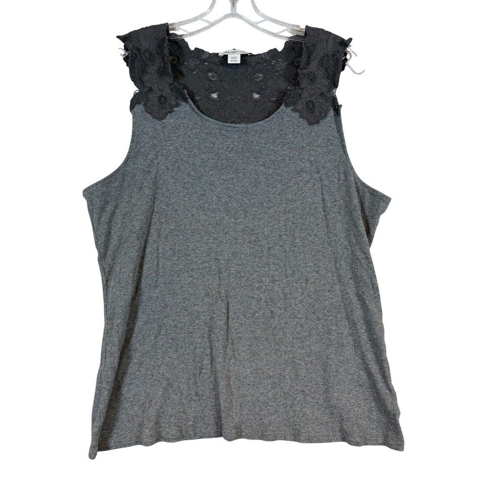 Coldwater Creek Womens XL Gray Tank Top Lace‎ Floral Yoke Sleeveless Cottagecore